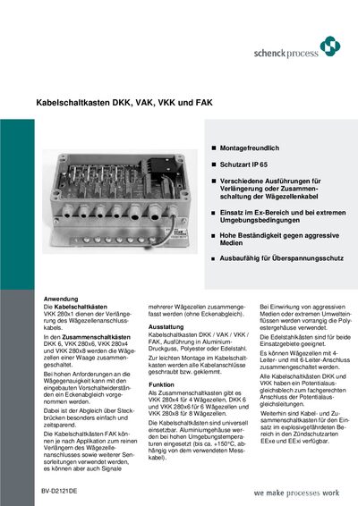 Schenck DKK/VAK/VKK/FAK Cable Junction Box Product Data Sheet