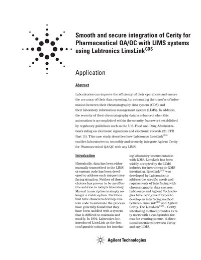 Agilent Cerity LIMS Integration Application Note - cover page