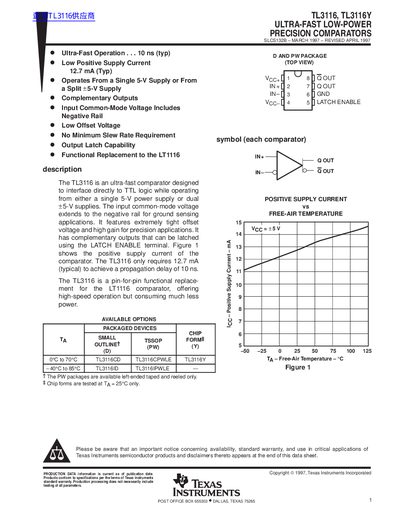 TEXAS INSTRUMENTS TL3116 TL3116Y ULTRA-FAST LOW-POWER PRECISION COMPARATORS handbook