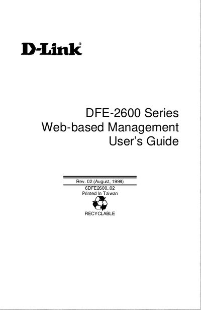 D-Link DFE-2600 Series Web-based Management User's Guide - cover page