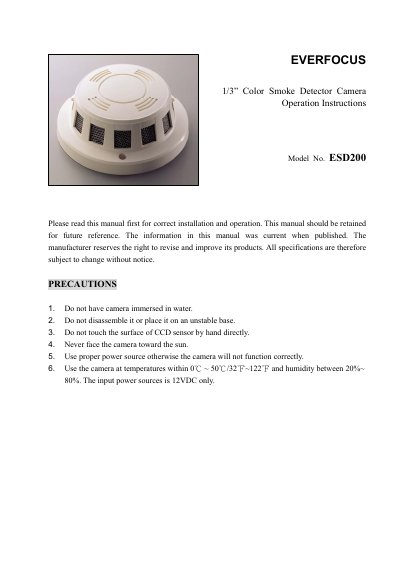 EverFocus ESD200 Smoke Detector Camera Operation Instructions - cover page