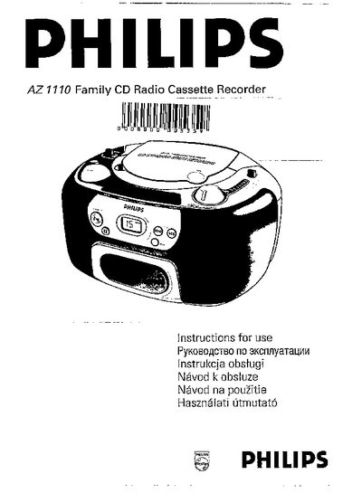 Philips AZ1110 CD Radio Cassette Recorder User Manual