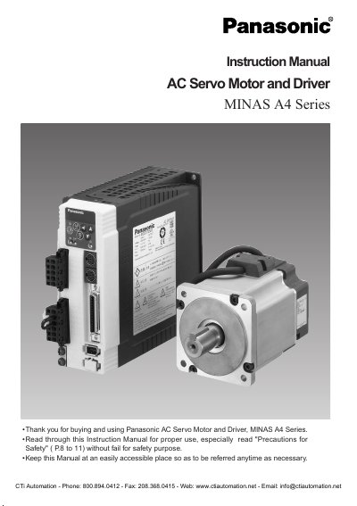 Panasonic MINAS A4 Series AC Servo Motor and Driver Instruction Manual