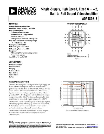 Analog Devices ADA4856-3 Video Amplifier Datasheet