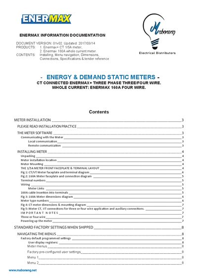 Enermax CT 1/5A & 160A Whole Current Meter Installation and User Manual - cover page