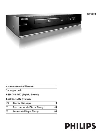 Philips BDP9000 Blu-ray Disc Player User Manual - cover page