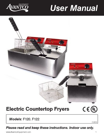Avantco F120/F122 Electric Countertop Fryer User Manual - cover page