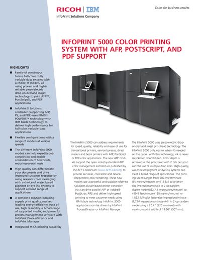 Ricoh InfoPrint 5000 Color Printing System with AFP, PostScript, and PDF Support - cover page