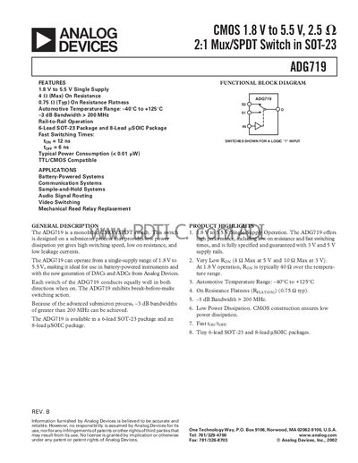 Analog Devices ADG719 Analog Switch Datasheet - cover page