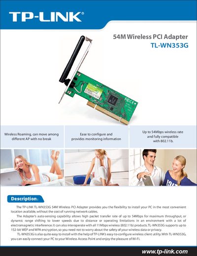 TP-LINK TL-WN353G 54M Wireless PCI Adapter User Manual - cover page