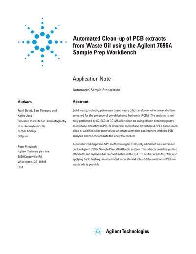 Agilent 7696A Sample Prep WorkBench Automated PCB Clean-up Application Note - cover page