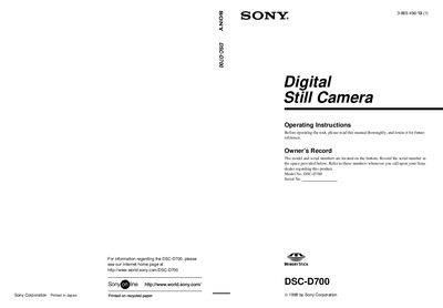Sony DSC-D700 Digital Still Camera User Manual - cover page