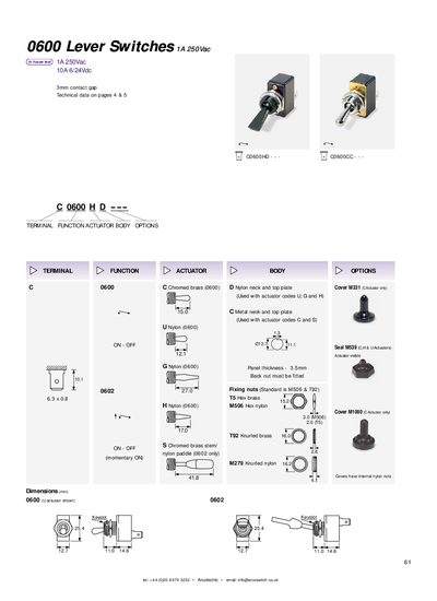 0600 Lever Switches Handbook - cover page