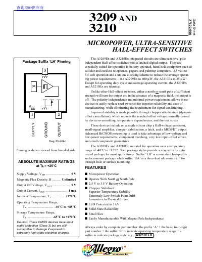 Allegro MicroSystems A3209/A3210 Hall-Effect Switch Datasheet - cover page