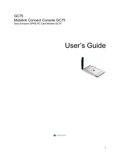 Sony Ericsson GC75 GPRS PC Card Modem User Guide - cover page