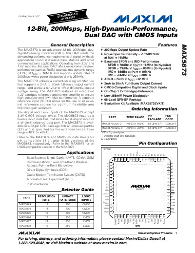 Maxim MAX5873 Dual DAC Datasheet - cover page