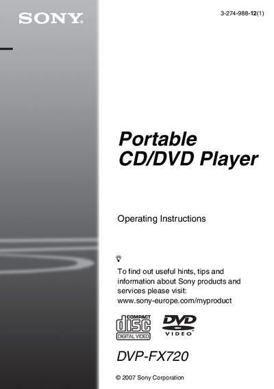 Sony DVP-FX720 Portable CD/DVD Player User Manual - cover page