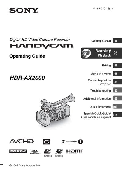 Sony HDR-AX2000 Digital HD Video Camera Recorder User Manual