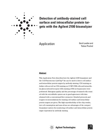 Agilent 2100 Bioanalyzer Application Note: Detection of Antibody-Stained Cell Surface and Intracellular Protein Targets - cover page