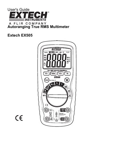 Extech EX505 Autoranging True RMS Multimeter User's Guide - cover page