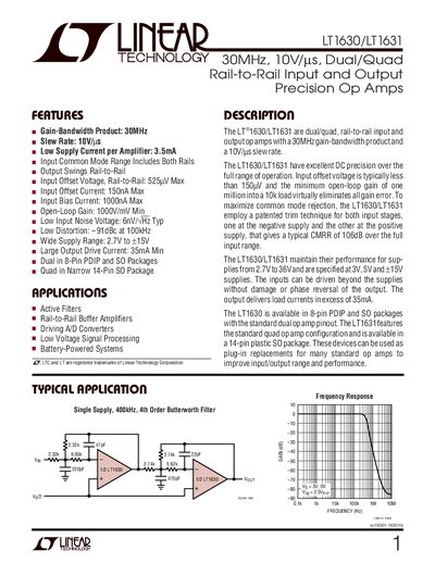 Linear Technology LT1630/LT1631 Datasheet - cover page