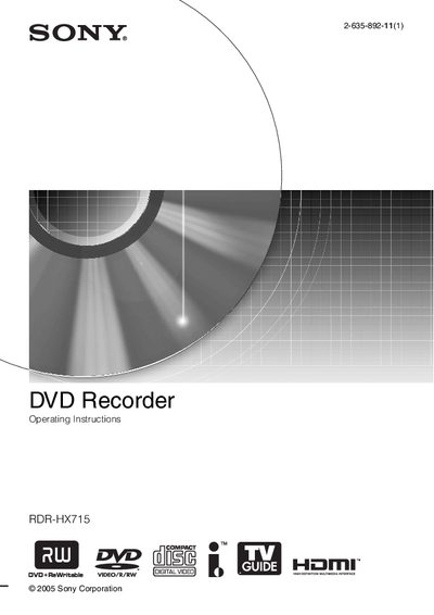 Sony RDR-HX715 DVD Recorder User Manual - cover page