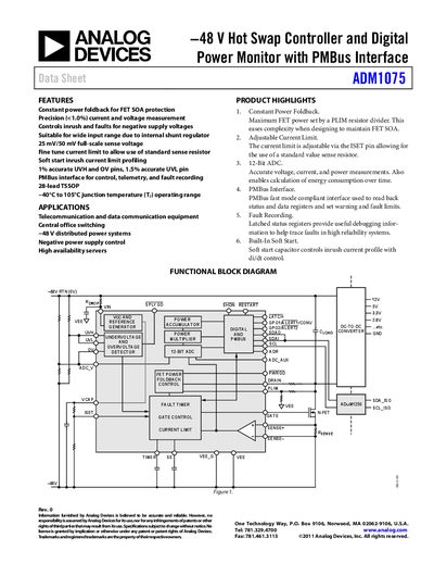 Analog Devices ADM1075 Hot Swap Controller Handbook - cover page