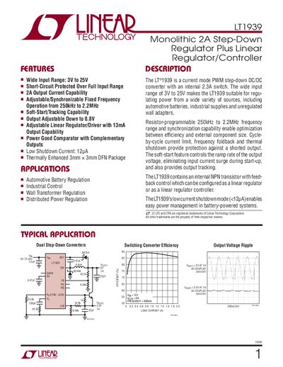 Linear Technology LT1939 Step‑Down Regulator Datasheet - cover page