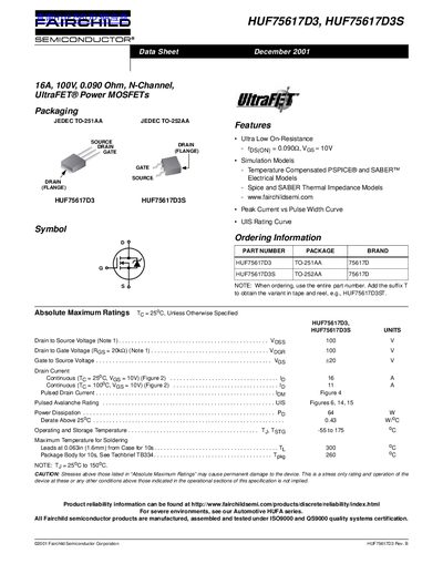 FAIRCHILD HUF75617D3 HUF75617D3S handbook - cover page