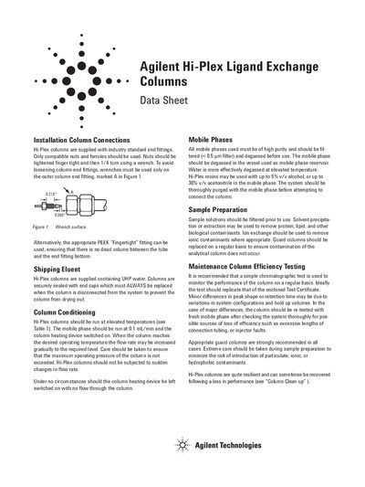 Agilent Hi-Plex Ligand Exchange Columns Data Sheet - cover page