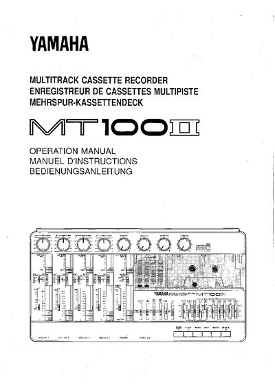 Yamaha MT100II Multitrack Cassette Recorder Operation Manual