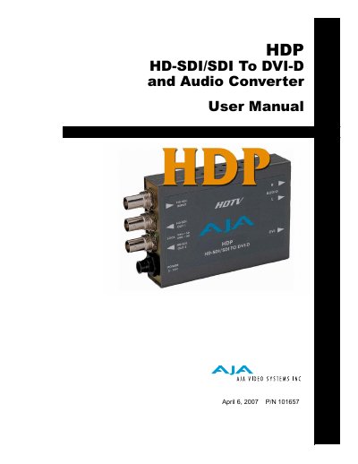AJA HDP HD-SDI/SDI to DVI-D and Audio Converter User Manual - cover page