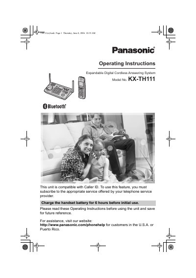 Panasonic KX-TH111 Expandable Digital Cordless Answering System Operating Instructions