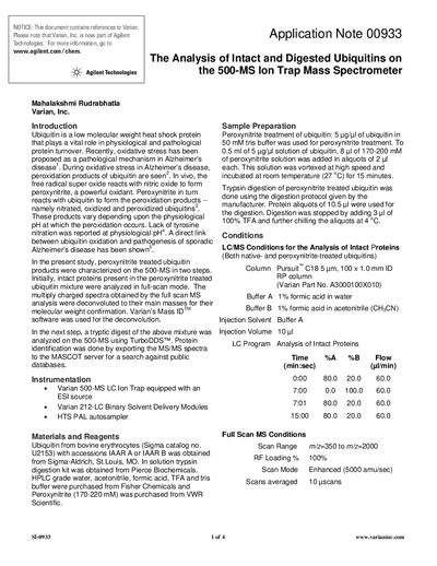Varian 500-MS Ion Trap Mass Spectrometer Application Note - cover page