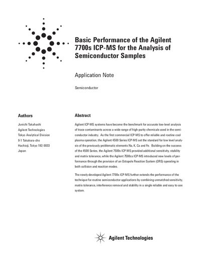 Agilent 7700s ICP-MS Semiconductor Analysis Application Note - cover page