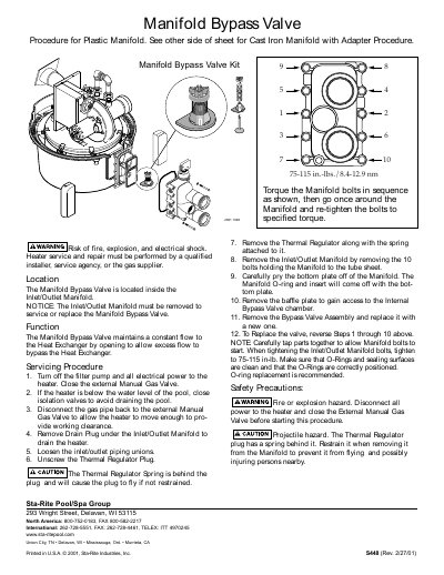 Sta-Rite 75-115 Manifold Bypass Valve Service Manual - cover page