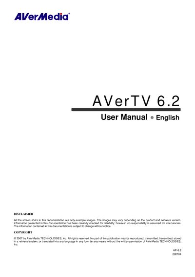 AVerMedia AVerTV 6.2 User Manual - cover page