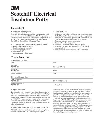 3M Scotchfil Electrical Insulation Putty Datasheet - cover page