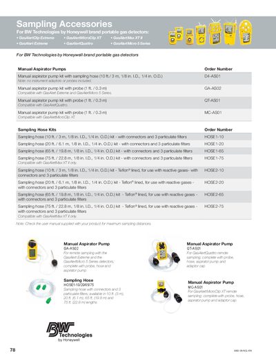 Honeywell Gas Detector Sampling Accessories Product Leaflet - cover page