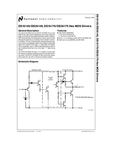 National Semiconductor DS16149/DS36149 and DS16179/DS36179 Hex MOS Drivers Datasheet - cover page