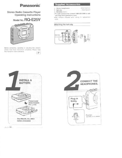 Panasonic RQ-E25V Stereo Radio Cassette Player Operating Instructions - cover page