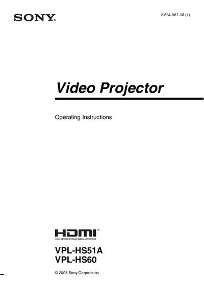 Sony VPL-HS51A VPL-HS60 User Manual - cover page