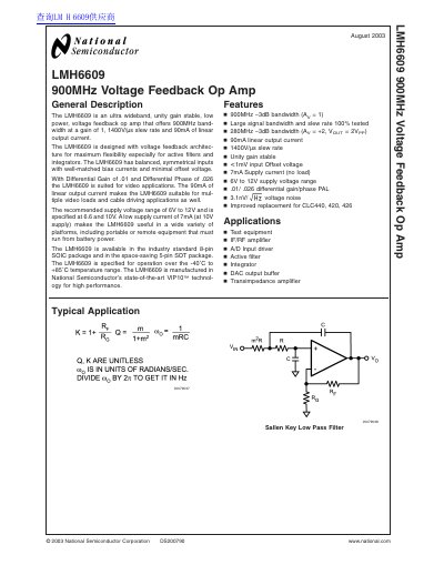 National Semiconductor LMH6609 Datasheet - cover page