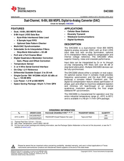 Texas Instruments DAC3283 Datasheet - cover page