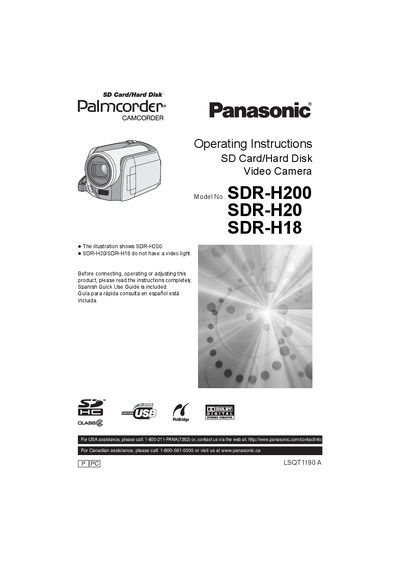 Panasonic SDR-H200/SDR-H20/SDR-H18 Camcorder Operating Instructions