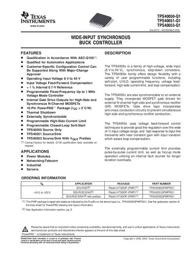 Texas Instruments TPS40050-Q1 Datasheet - cover page