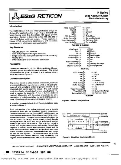 EG&G K Series Linear Photodiode Array Datasheet - cover page