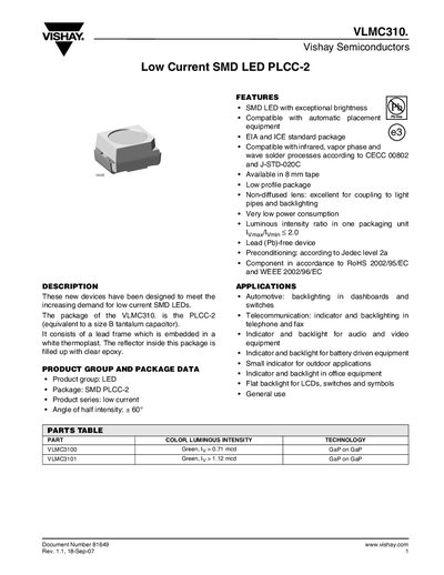 Vishay Semiconductors VLMC310 Manual - cover page
