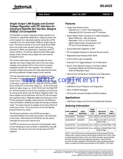 Intersil ISL6423 Datasheet - cover page