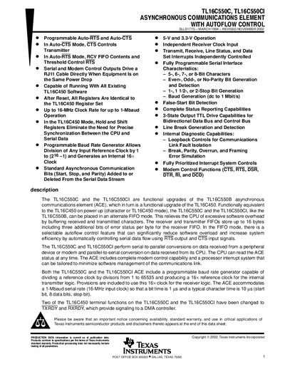 Texas Instruments TL16C550C/TL16C550CI Datasheet - cover page